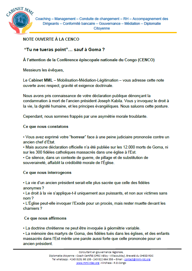 NOTE OUVERTE À LA CENCO – page 1